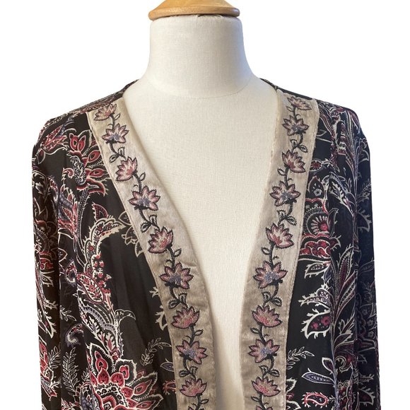 Belle Kim Gravel Floral Kimono Embroidered Velvet Trim Dark Fairy Whimisgoth-1X - Picture 2 of 13